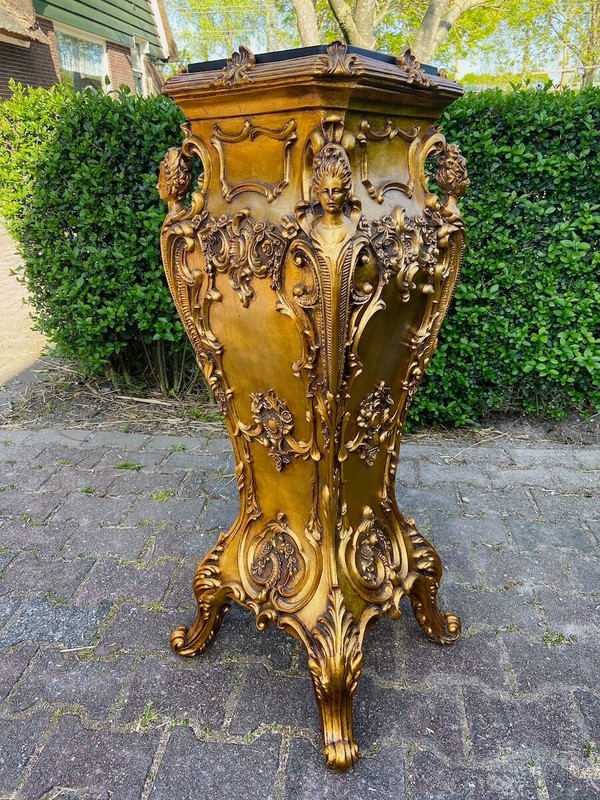 Pedestals Pair XL 43" Italian Baroque Gold Finish Marble Effect Ornate Stands gallery