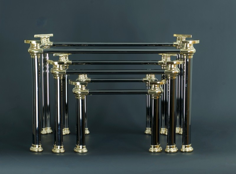 Antique Lot Table Low Nesting Bronze Golden Style Jansen Vintage Design X 3