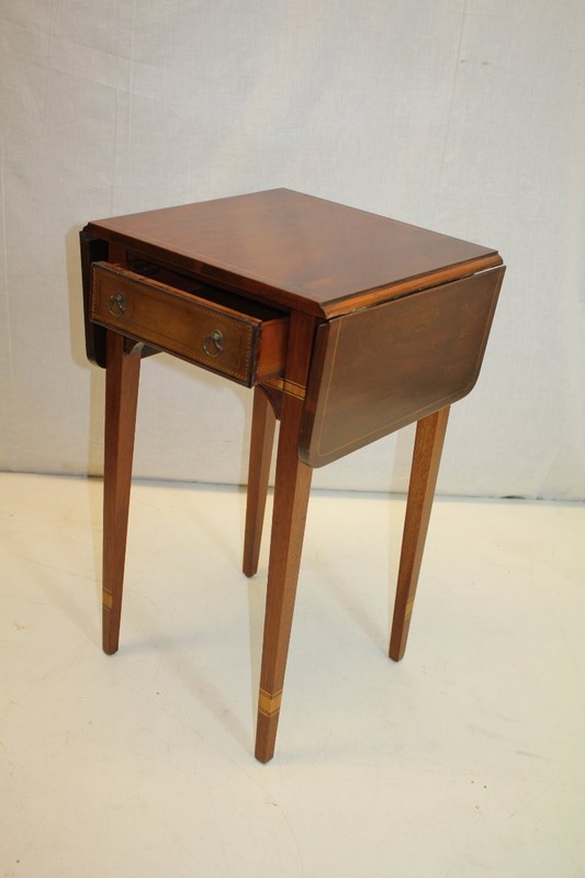english Inlaid Drop Leaf Table w/ Leather front Drawer by Stiehl New York gallery
