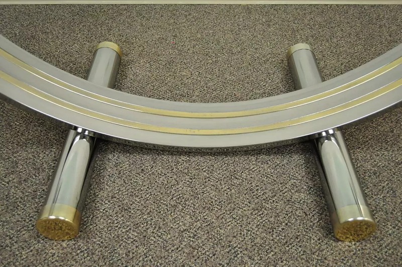 Mid Century Modern Romeo Rega Style Chrome Brass and Glass Arch Dining Table gallery