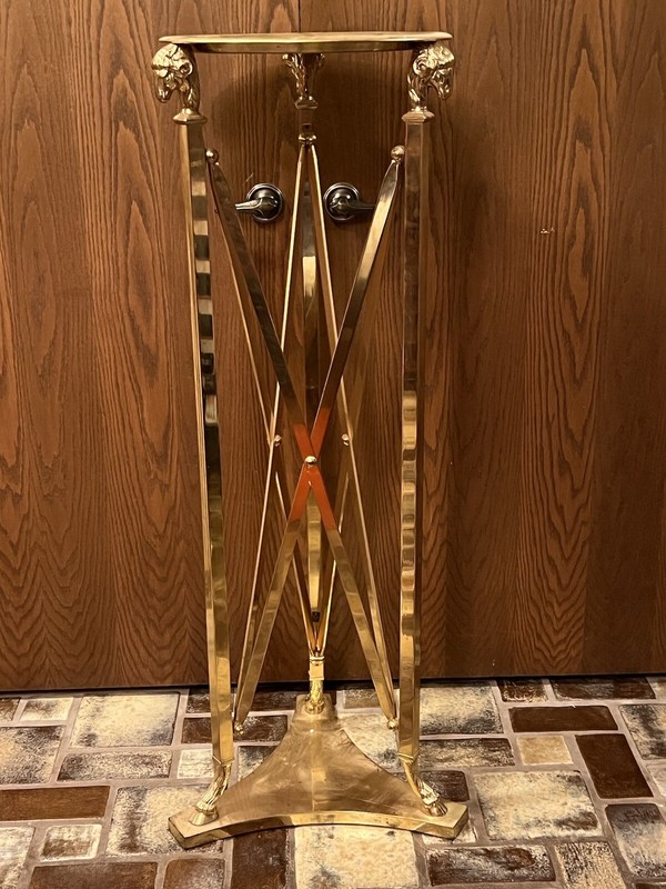 MAISON JANSEN ITALY ITALIAN REGENCY BRASS RAM PEDESTAL VINTAGE HEAVY TALL 47”