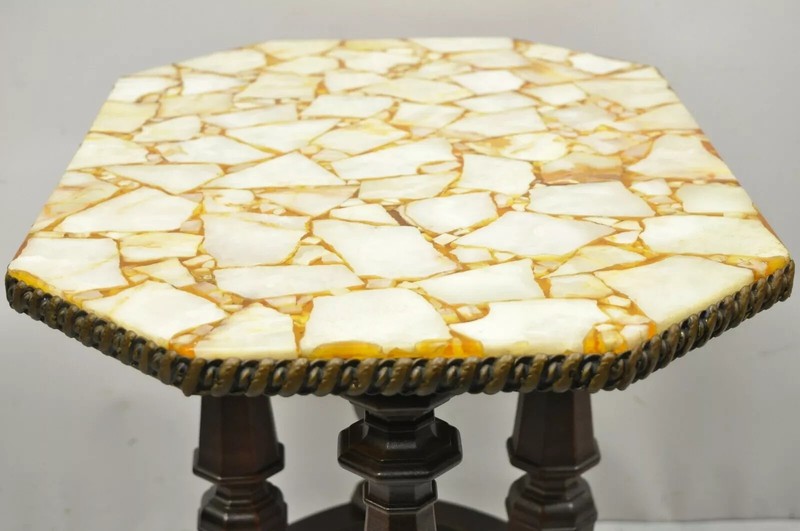 Vintage Modern Mediterranean Style Resin Specimen Top Side Lamp End Table gallery
