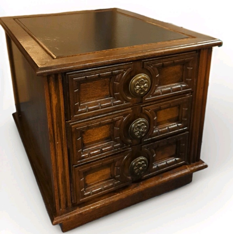 MERSMAN END TABLE With Drawers MID CENTURY Vtg Embossed Plastic Wood Brutalist gallery