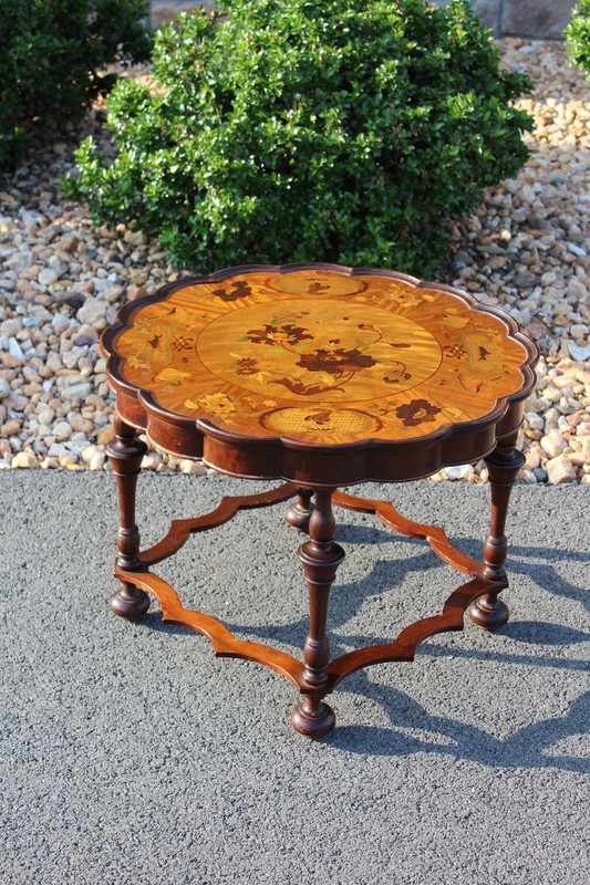 Antique Mahogany Scalloped Table With Inlaid Top