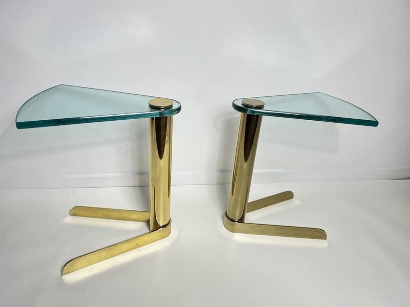 Leon Rosen For Pace Collection Pair of Brass and Glass Side Tables gallery