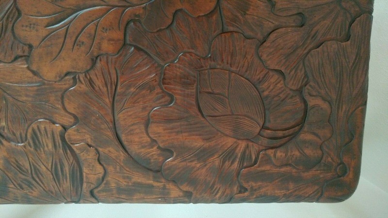 Vtg Beautiful Carved Wooden Table w/ Shelf & Curved Legs 35 L x 21.25 W x 25.5 H gallery