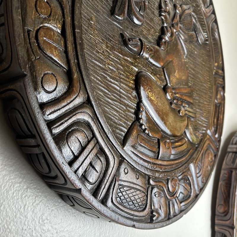 VTG 2 Wood Carved End Table Coffee Table Wall Mount Central American 20”X1.75” gallery