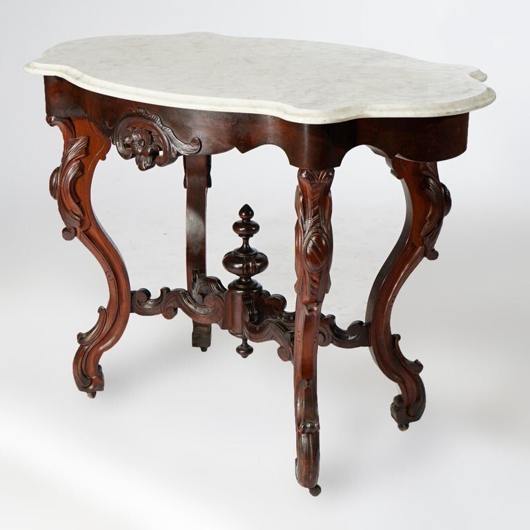 Renaissance Revival Walnut, Rosewood & Marble Table c1890 gallery