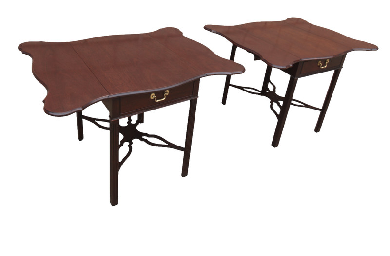 Pair Councill Mahogany Chippendale Drop Leaf Large End Tables