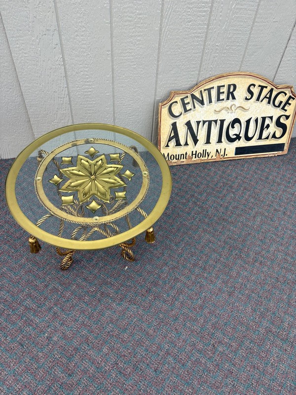 67703 ITALIAN MADE Mid-Century Brass and Glass Round Accent Table