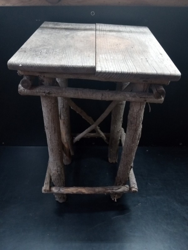 Antique handmade Twig Table Plant Stand Wood Adirondack Primitive Tramp COTTAGE