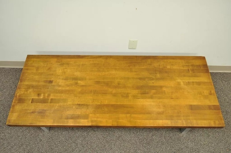 Vintage Industrial Modern Reclaimed Butcher Block Aluminum Base Coffee Table gallery