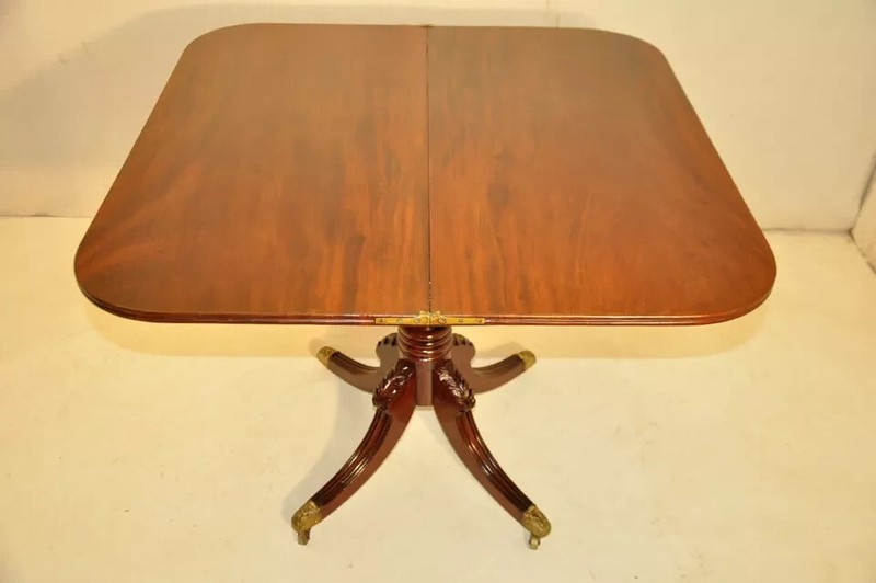 19th Century English Regency Mahogany Game Table on Metal Casters, card Table gallery