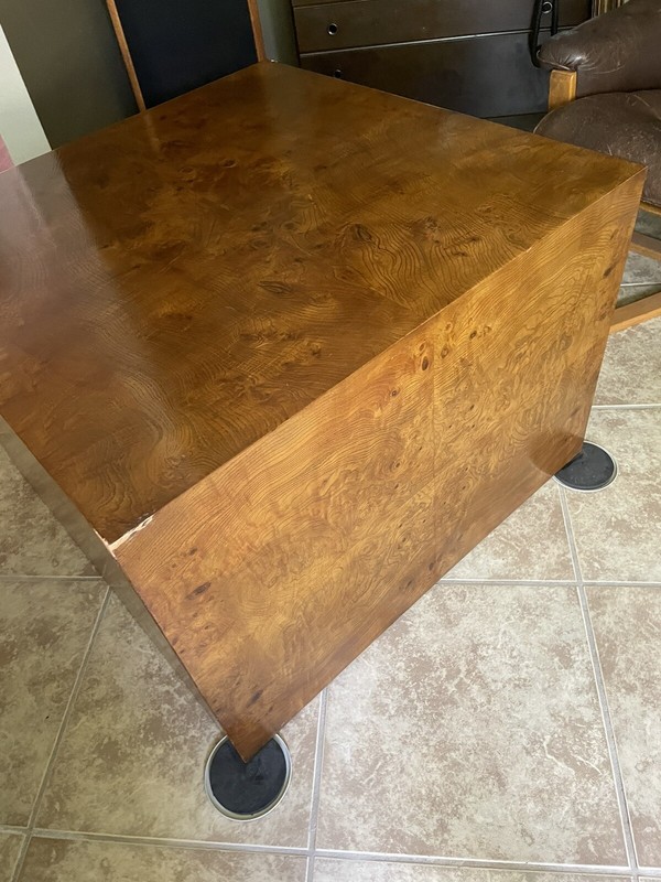 70’s MILO BAUGHMAN walnut Burl Wood Large Cube Table Mid Century Exquisite gallery