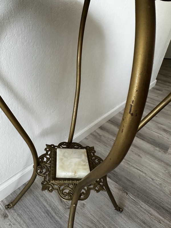 Antique Victorian Baroque Brass & Onyx 2-Tierd Plant Stand Table gallery
