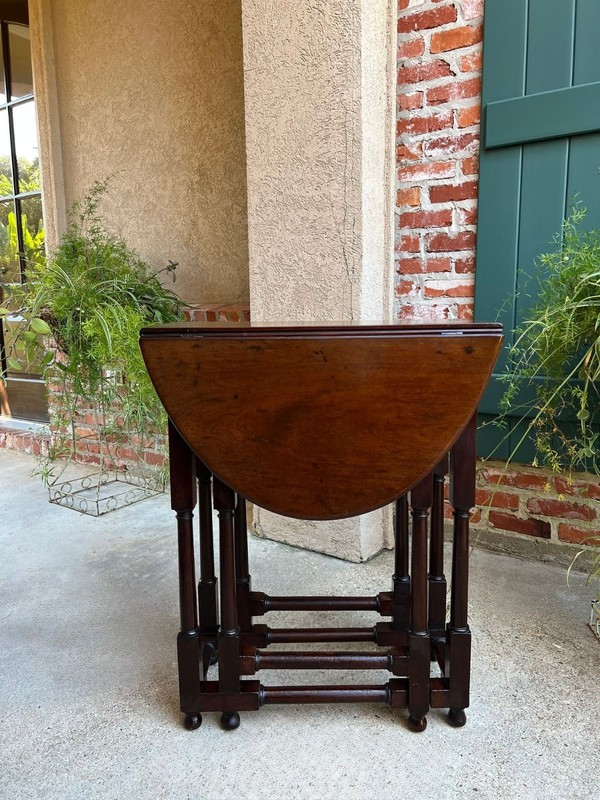 Petite Antique English Drop Leaf Side Sofa Table Mahogany Georgian Gateleg c1800 gallery
