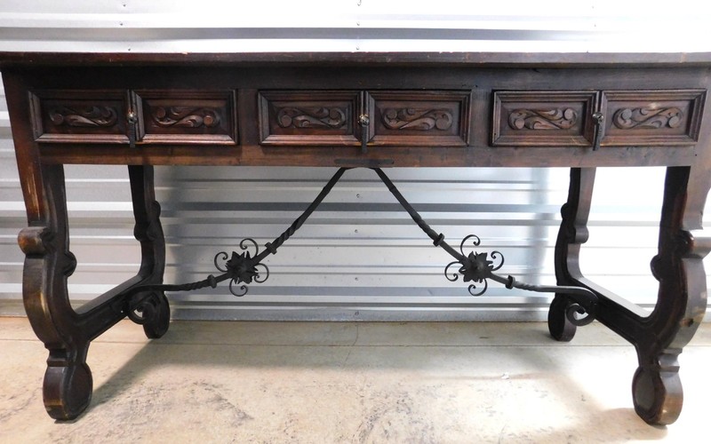Spanish Baroque Style Carved Walnut and Iron Console Table/Writing Desk gallery
