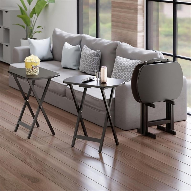 Pemberly Row Solid Wood Corbett 4 Oversized Snack Table and Stand Coffee Finish gallery