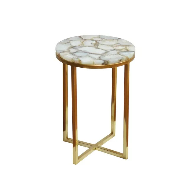 Kravet Salida Round End Table With Natural White Agate Tabletop