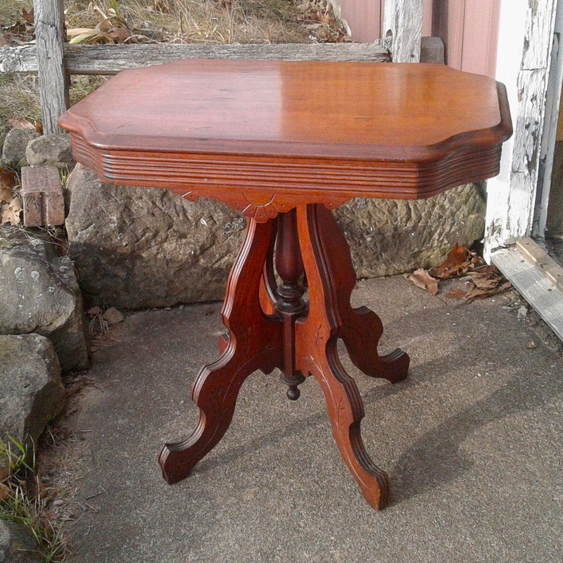 Antique Victorian Eastlake Solid Walnut Parlor Table 1870s gallery