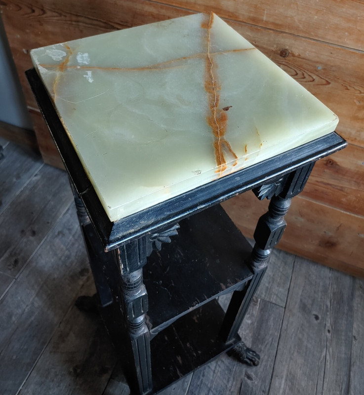 Antique Eastlake? Victorian 3-tier Plant Stand, Parlor Table with Marble Top gallery