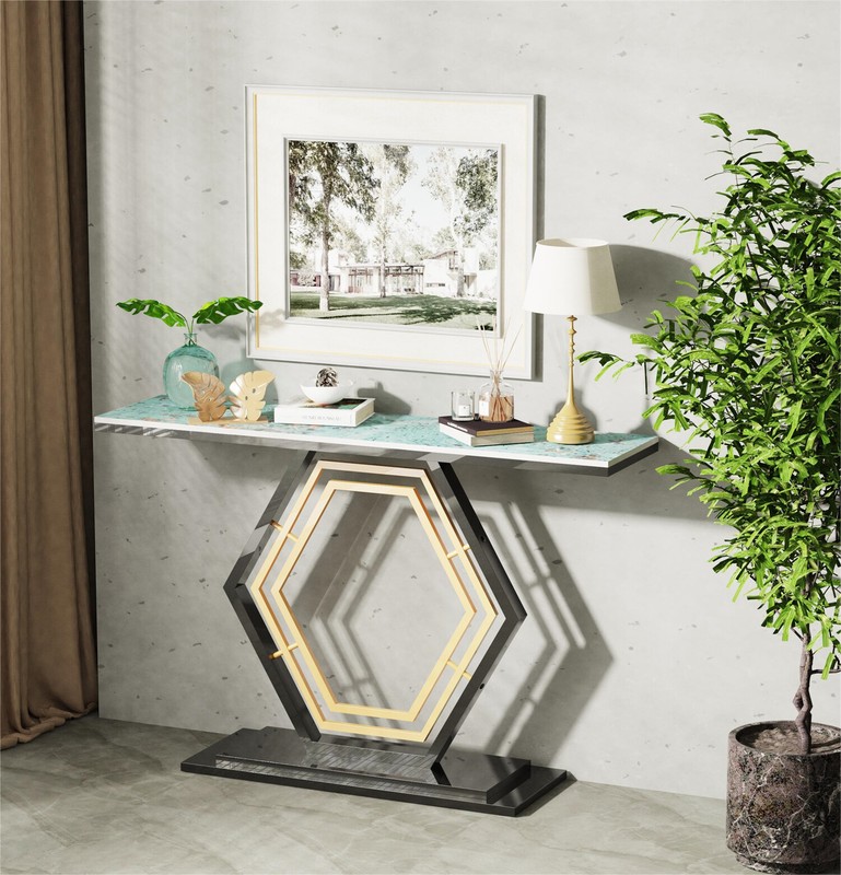 47” Long Exquisite Narrow Console Table Marble Finish Entrance Display Table