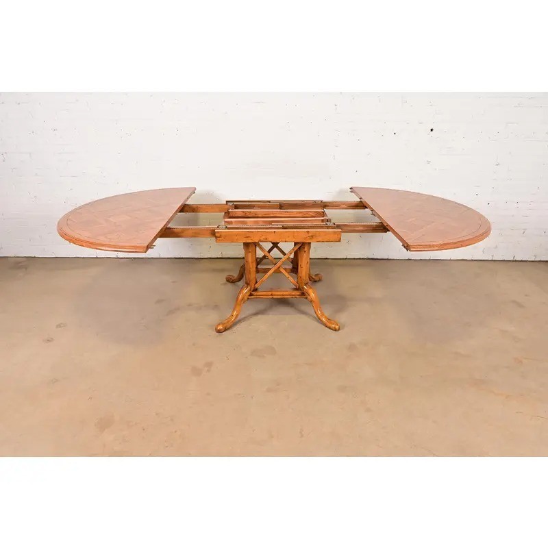Guy Chaddock English Country Rustic Oak Pedestal Extension Dining Table gallery