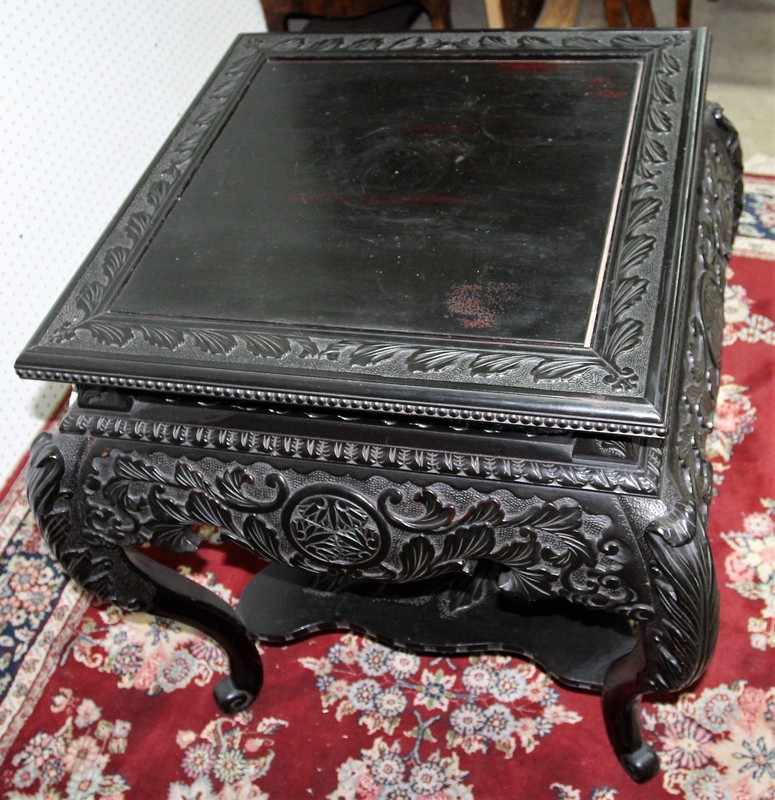 Antique European Highly Carved Victorian Mahogany Side Table W Shelf Circa 1890 gallery