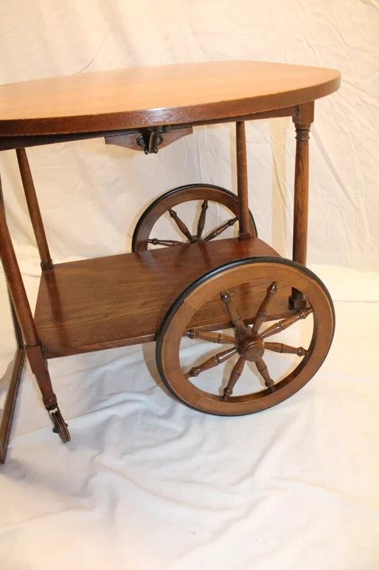 Arts & Crafts Tiger Oak Tea Cart Serving Table, Drop Leaf with Glass Tray gallery