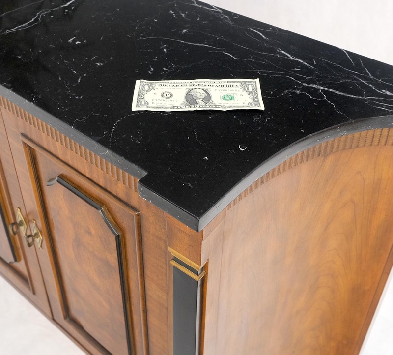 Pair Regency Style Burl Walnut Scallop Banding Black Marble Top Cabinet Credenza gallery