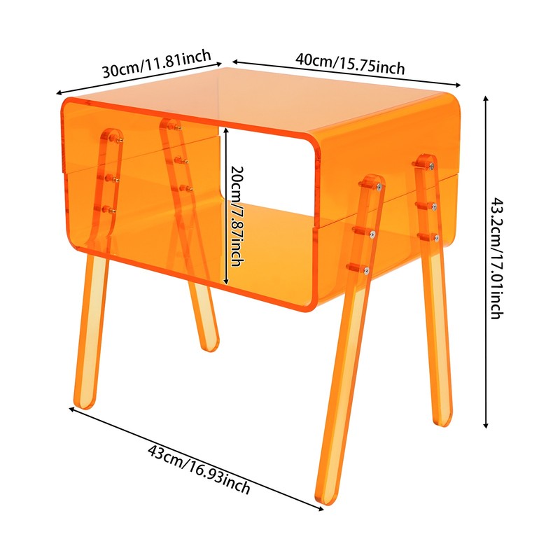Acrylic Side Table, Orange 2-Tier End Table with Open Storage for Small Spaces gallery