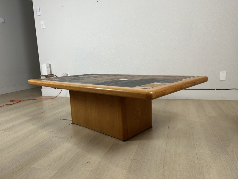 Vintage Sallingboe Jelling Danish Teak Slate Mosaic Coffee Table 1970s MCM gallery