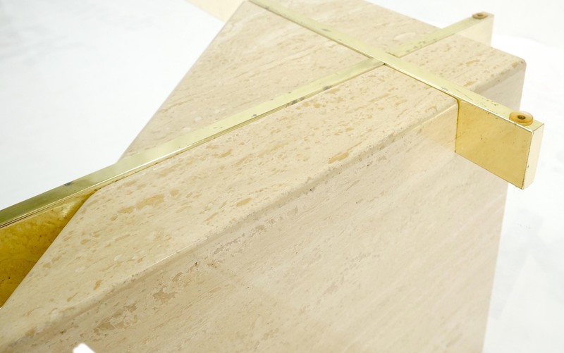Travertine Cube Base Square Glass Top Italian Mid-Century Modern Coffee Table gallery