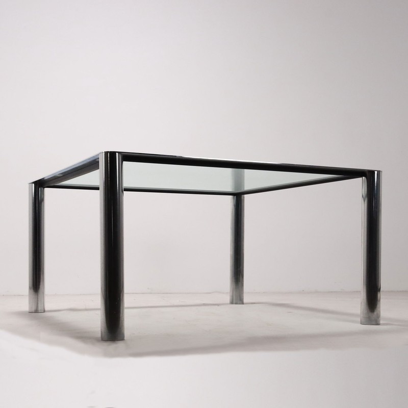 Vintage Table Chromed Metal Glass Italy 1960s-1970s gallery