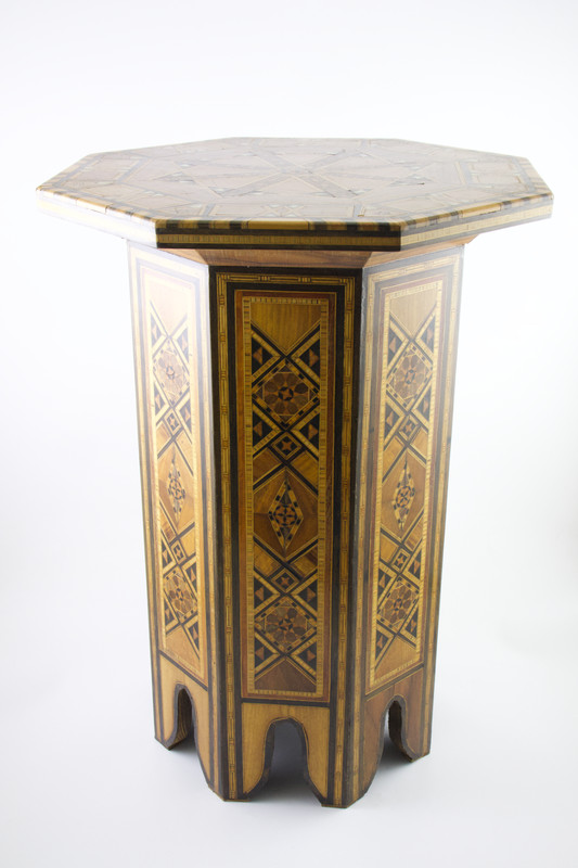 Vintage Moorish Style Wood Inlay & MOP Parquetry Octagon Side /End Table gallery