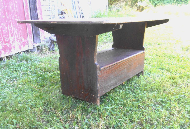ANTIQUE EARLY 19th CENTURY PINE AND CHESTNUT BENCH TYPE CHAIR TABLE