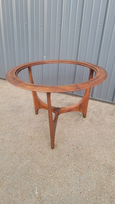 Adrian Pearsall Lane Mid Century Walnut Brass Sculptural Round Side End Table