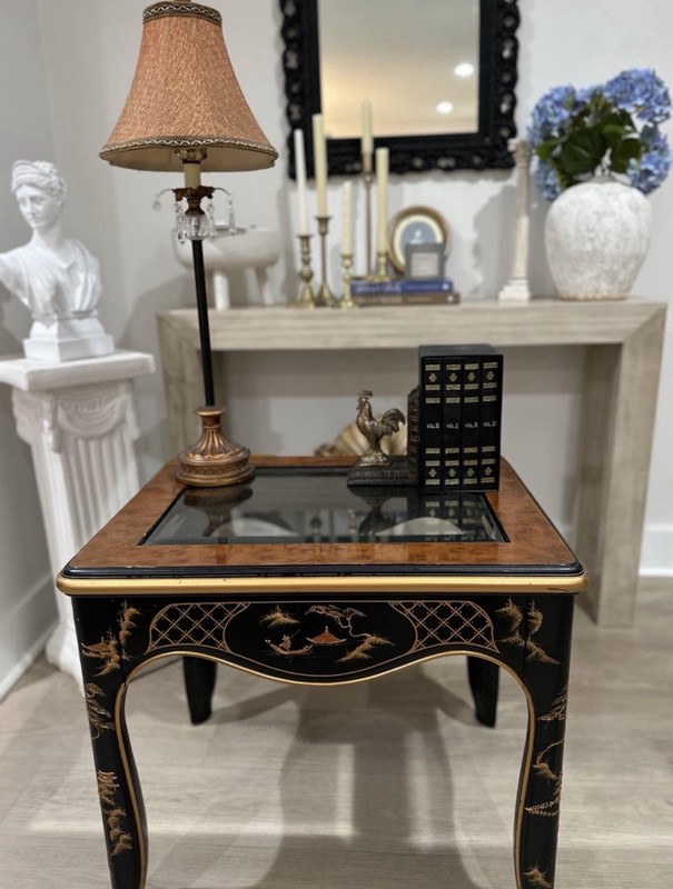 Chinoiserie Hand Painted Glass Top Side Table gallery