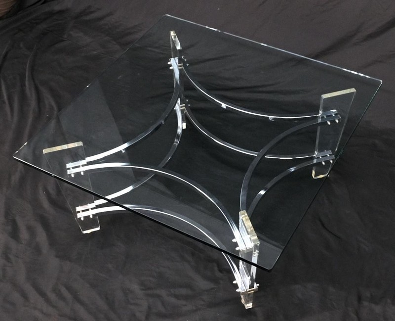 Charles Hollis Jones Lucite Chrome Square Glass Top Coffee Center Table gallery