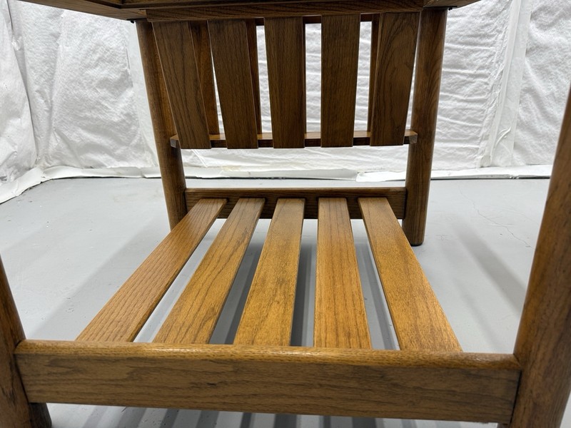 1970's Mersman Solid Oak & Smoked Glass End Tables / Magazine Table Set gallery