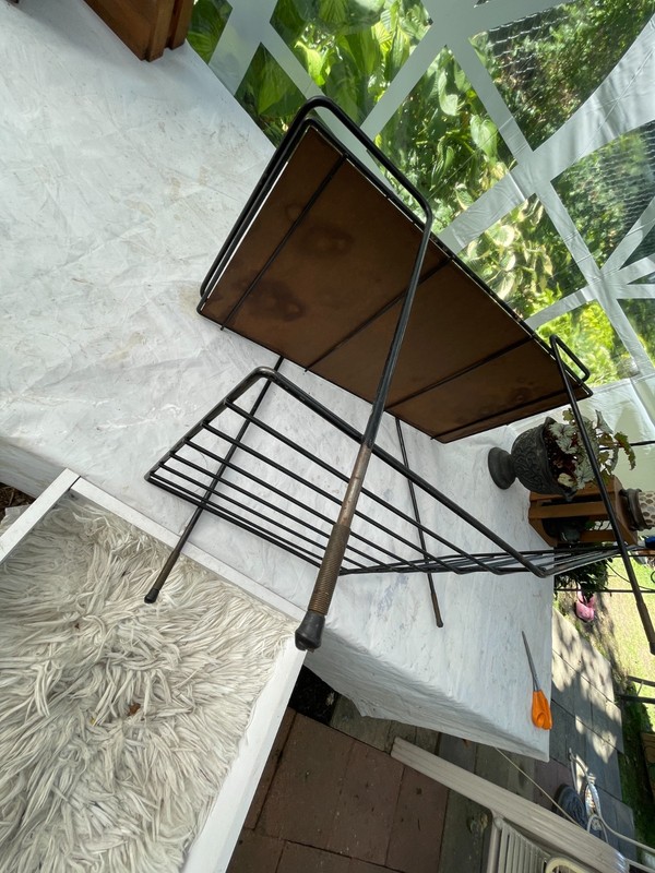 MCM VTG 1950s side table magazine rack plant retro metal frame laminate top gallery