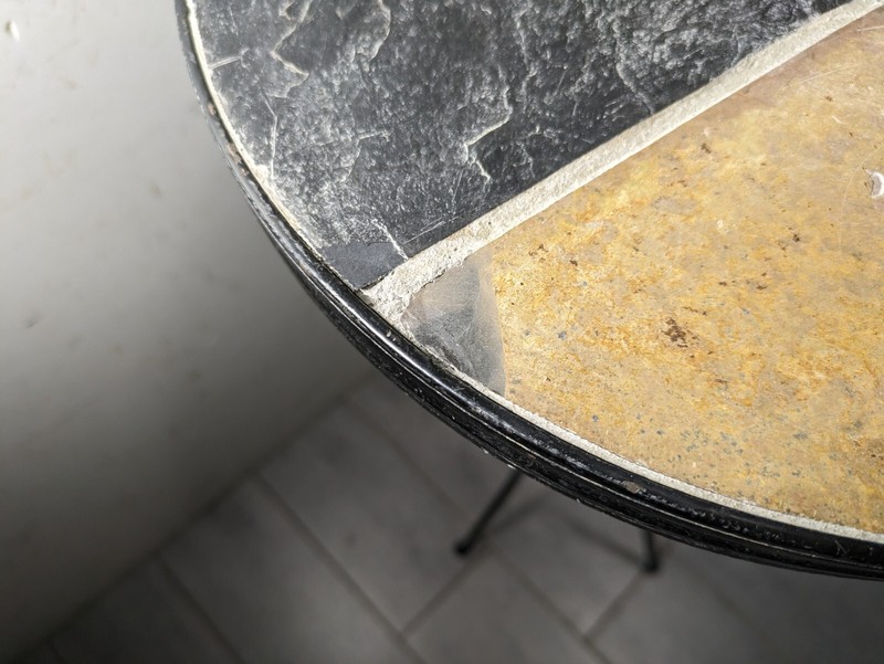 Vintage Mid Century Modern Round Slate Tile Iron Plant Stand Pedestal Table gallery