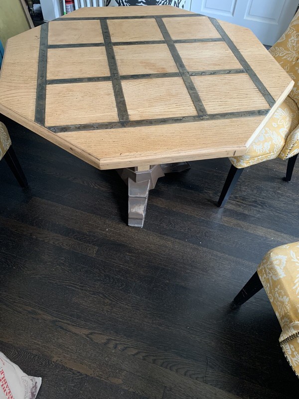 Wood and Metal Art Deco Octagonal Dining Table