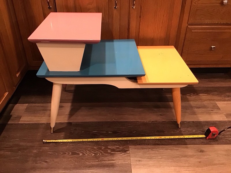 Mid Century Modern MCM End Table Step Table 3 Tier Oak Wood Tapered Legs PAINTED gallery