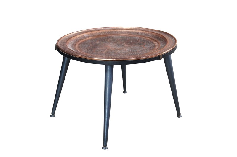 Turkish Hammered Copper Round Coffee Side End Tray Table Plant Stand 26"