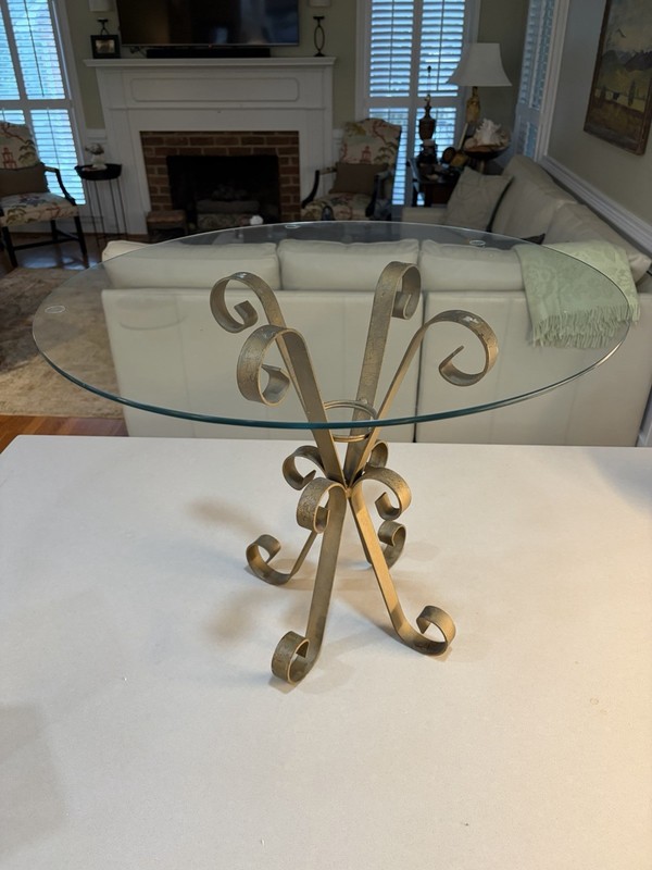 Vtg. Italian Hollywood Regency Gold Wrought Iron Table Base Plant Stand MCM 18”T gallery