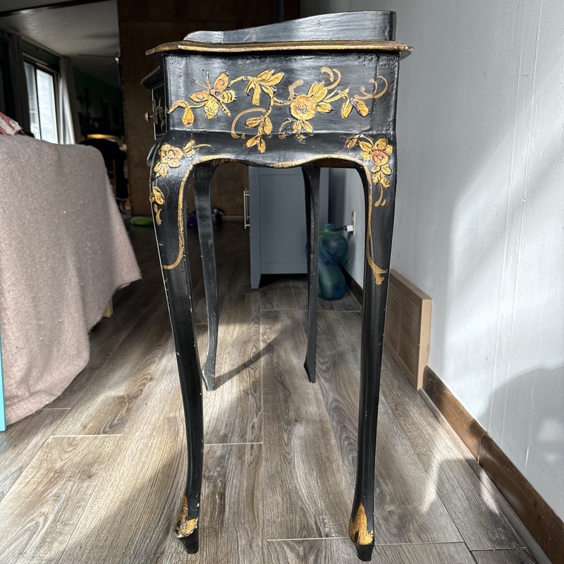 Chinoiserie Hand Painted Table W/Guilt & Ebonized Finish & A Robert Holman Print gallery