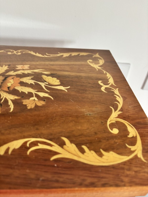 Vintage 60s Italian Inlaid Marquetry Musical Occasional Table gallery