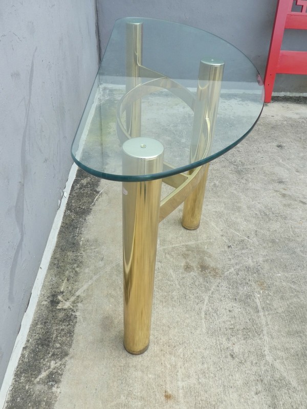 DIMINUTIVE 1970'S PACE BRASS CONSOLE TABLE gallery