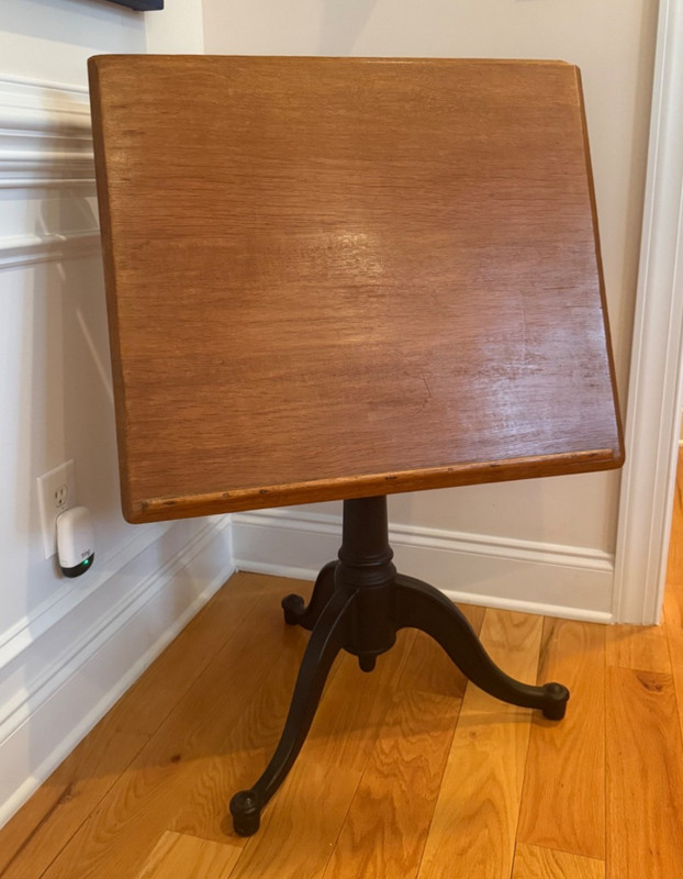 Antique Adjustable Cast Iron & Oak Industrial Drafting Table
